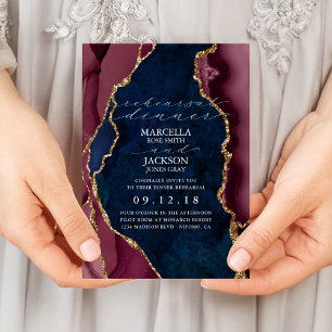 Navy, Burgundy & Gold Agate Dinner Rehearsal Invitation