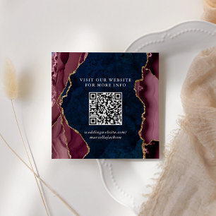Navy, Burgundy & Gold Agate Website QR Code Card
