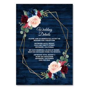Navy Burgundy Gold Pink Wedding Enclosure Cards