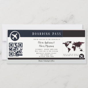 Navy Burgundy Map Boarding Pass Wedding Invitation