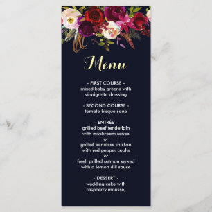Navy Burgundy Marsala Wedding Menu Card