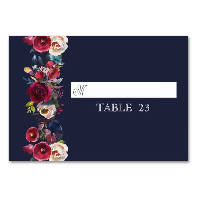 Navy Burgundy Merlot Wedding Table Place Card (Front)