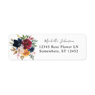 Navy & Burgundy, Pink, Peach Floral Return Address Label