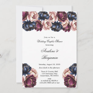 Navy Burgundy Pink Peony Wedding Couples Shower Invitation