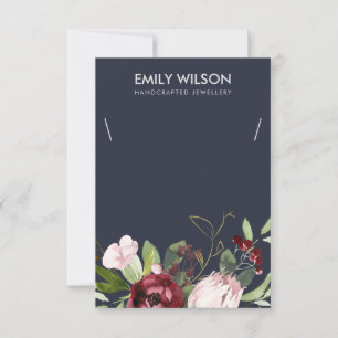 NAVY BURGUNDY PROTEA FLORAL NECKLACE DISPLAY CARD
