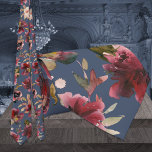 Navy Burgundy Raspberry Pink Peony Wedding Tie<br><div class="desc">A burgundy wedding neck tie featuring watercolor-painted raspberry pink,  red burgundy peonies with deep green,  pink and peach greenery against a solid dusty navy blue background.</div>