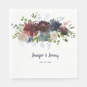 Navy Burgundy Rose Gold Greenery Wedding Napkin
