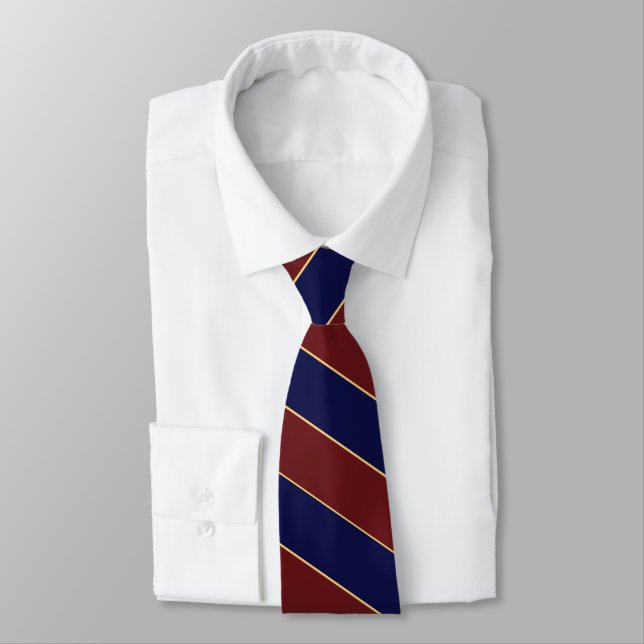 Navy Burgundy Stripe Neck Tie (Tied)