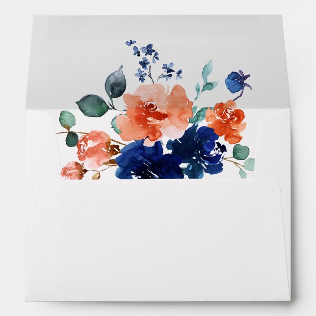 Navy Burnt Orange Elegant Fall Wedding Invitation Envelope (Back (Bottom))