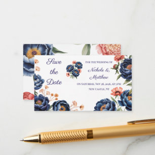 Navy & Burnt Orange Floral Save the Date Enclosure Card