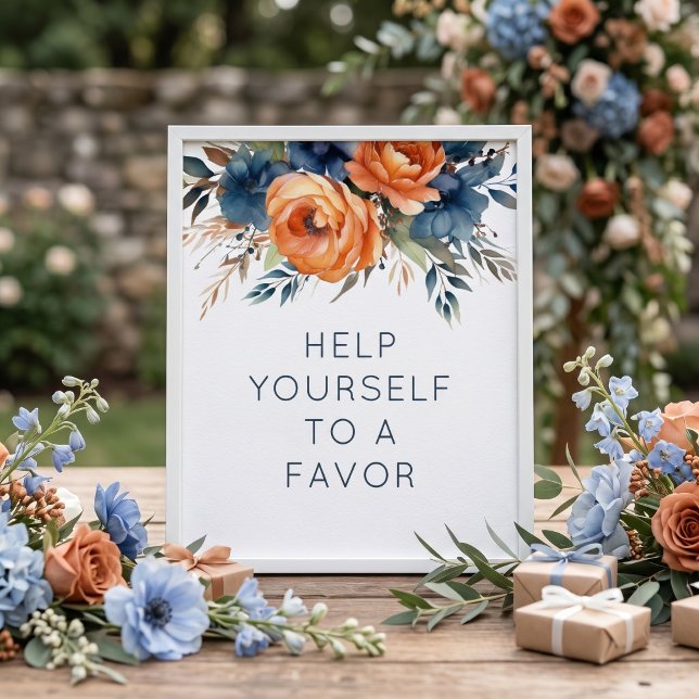 Navy Burnt Orange Florals Favour Sign Wedding (Creator Uploaded)