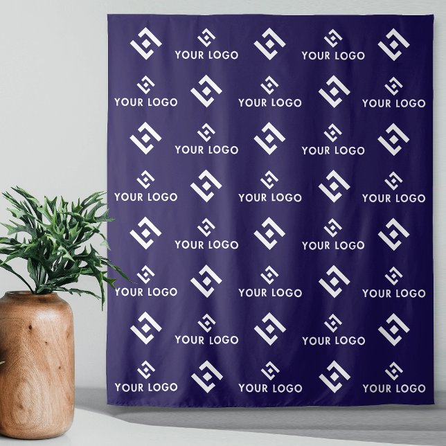 Navy Business Event Logo Step & Repeat Backdrop Tapestry (Navy blue business logo and monogram step and repeat fabric banner)