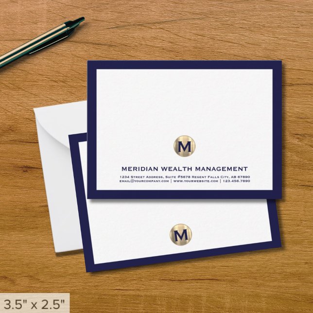 Navy Business Monogram Note Cards (Creator Uploaded)