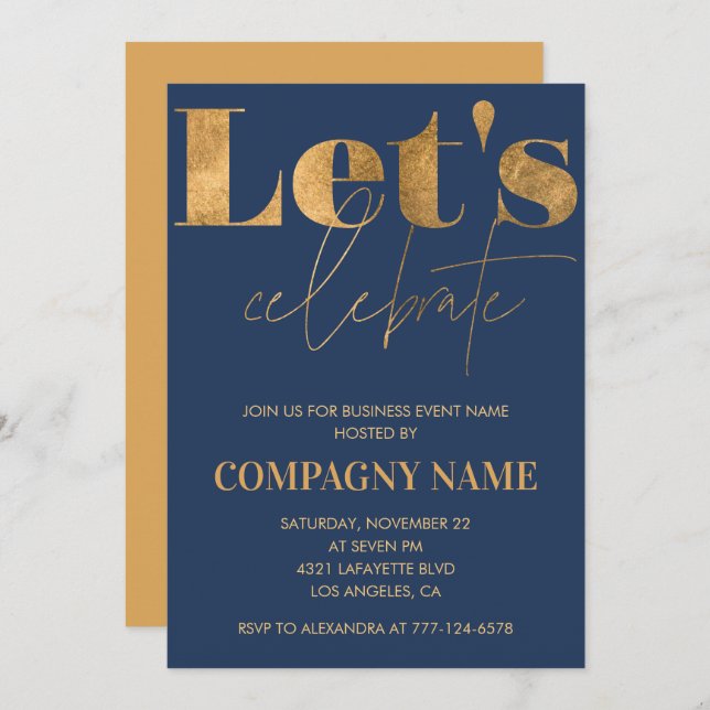 Navy Business party invite Let's celebrate (Front/Back)