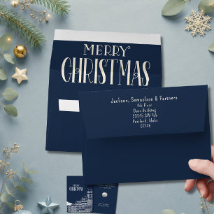 Navy Business Township Merry Christmas Card Match Envelope