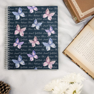 Navy Butterflies Monogram Gratitude Journal