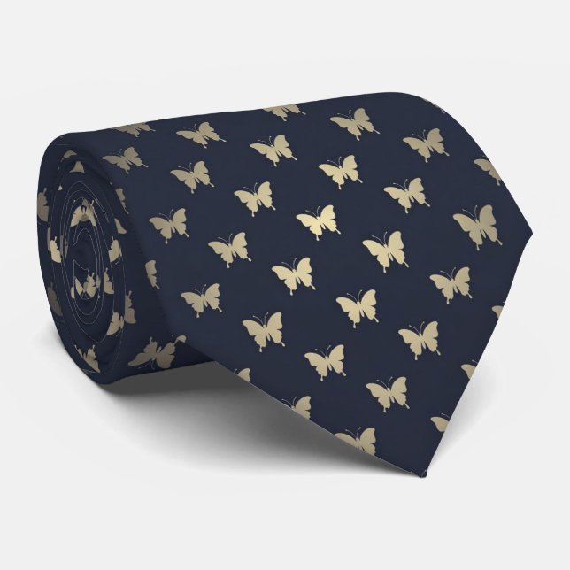 Navy Butterfly Elegant  Tie (Rolled)