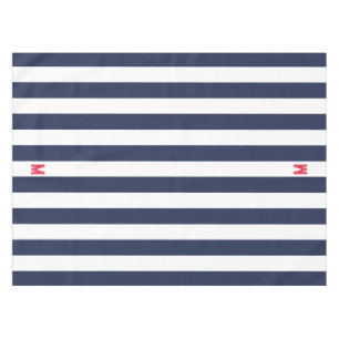 Navy Cabana Stripe & Personalised Red Monogram Tablecloth