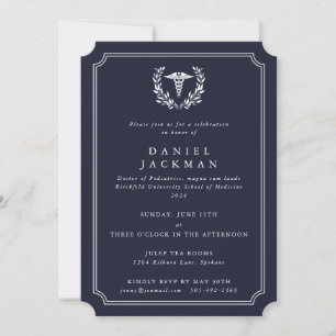 Navy Caduceus+Laurel Medical School Graduation Invitation