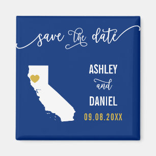 Navy California Wedding Save the Date Map Magnet