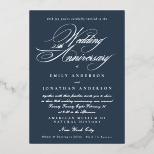 Navy Calligraphy 25th Wedding Anniversary Silver