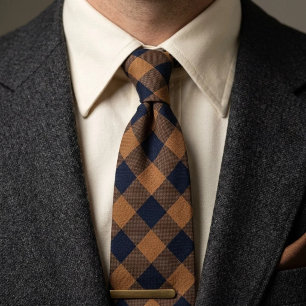 Navy Camel Buffalo Check Gingham Tie