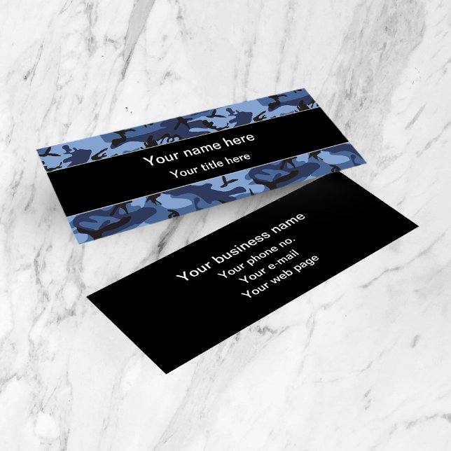 Navy Camo, Blue Camouflage, Military, Army Mini Business Card (Creator Uploaded)