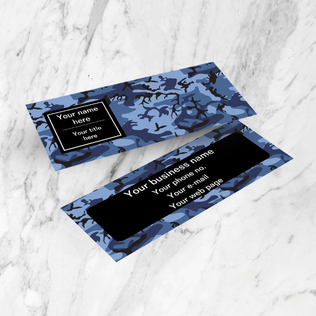 Navy Camo, Blue Camouflage, Military, Army Mini Business Card (Creator Uploaded)
