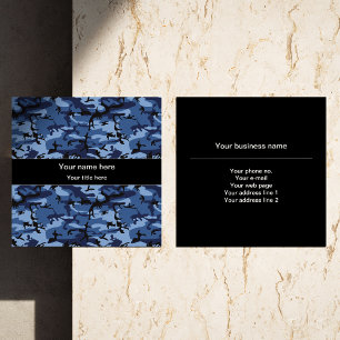 Navy Camo, Blue Camouflage, Military, Army Square Business Card