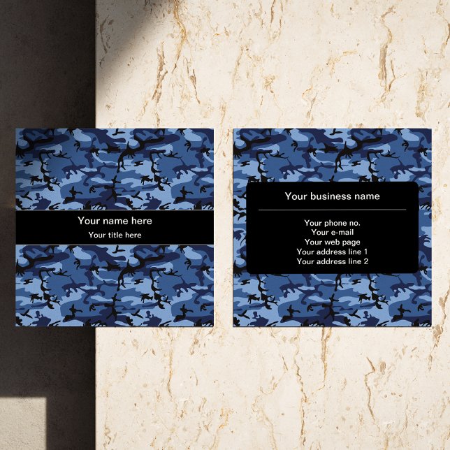 Navy Camo, Blue Camouflage, Military, Army Square Business Card (Creator Uploaded)