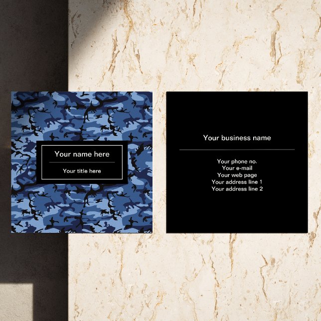 Navy Camo, Blue Camouflage, Military, Army Square Business Card (Creator Uploaded)