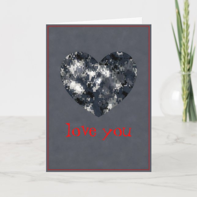 Navy Camo "love you" Valentine Heart Card (Front)