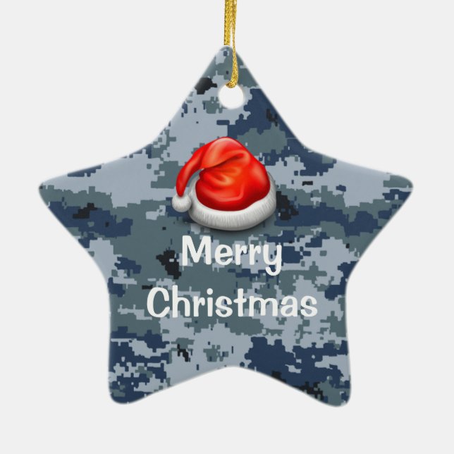 Navy Camo Star Merry Christmas Ornament (Back)