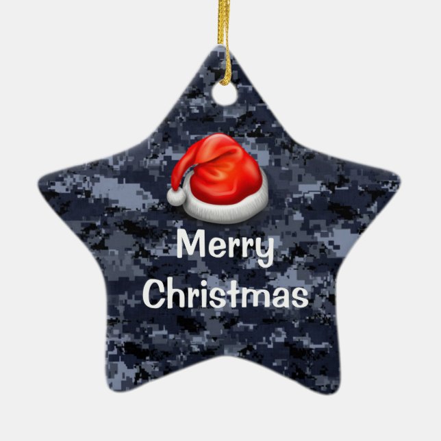 Navy Camo T-Shirt Merry Christmas Ornament (Back)