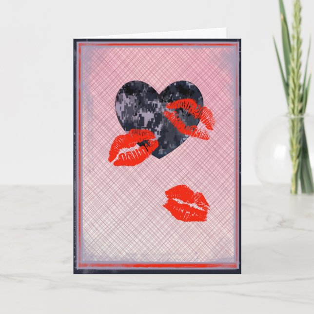 Navy Camo Valentine Hearts Valentine's Day Holiday Card (Front)