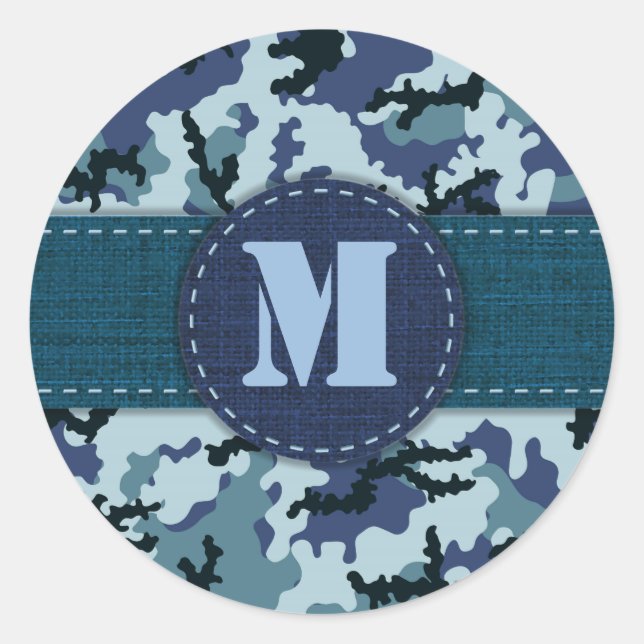 Navy camouflage classic round sticker (Front)
