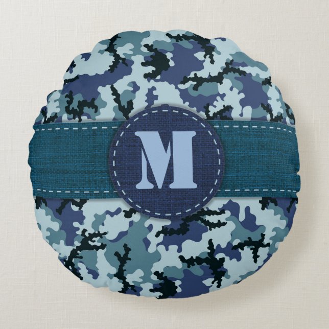 Navy camouflage round cushion (Front)