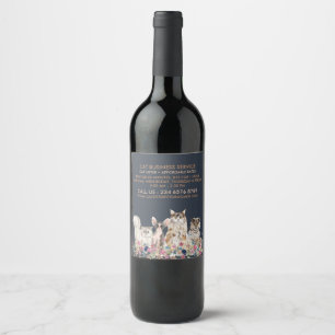 Navy Cat Sitter Kitten Pet Veterinary Wine Label