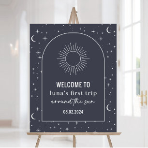Navy Celestial Arch Sun 1st Birthday Welcome Sign