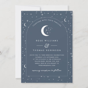 Navy Celestial Arched Wedding Invitation