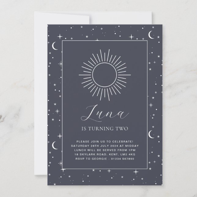 Navy Celestial Birthday Invitation (Front)