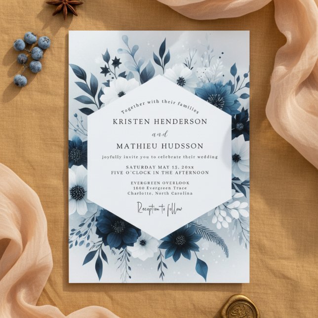 Navy Celestial Bloom Wedding Invitation (Creator Uploaded)