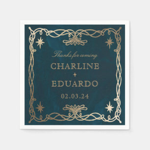 Navy Celestial Fantasy Gold Ivy Wedding  Napkin