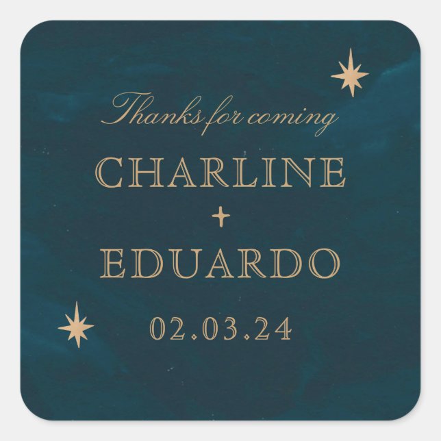 Navy Celestial Fantasy Gold Ivy Wedding  Square Sticker (Front)