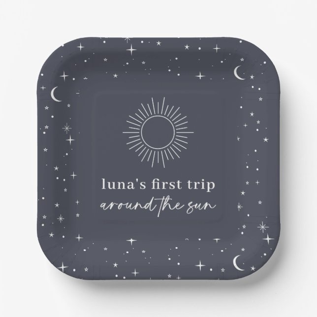 Navy Celestial First Trip Around The Sun Paper Plate (Front)