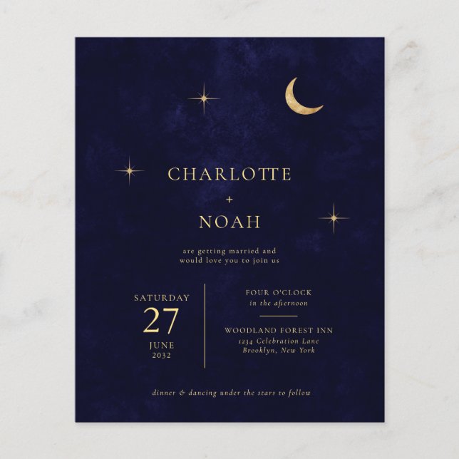 Navy Celestial Gold Moon Stars Photo QR Wedding (Front)