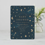 Navy Celestial Gold Stars Moon Baby Shower  Invitation<br><div class="desc">Watercolor Navy Mystical Gold Stars Moon Astronomy Baby Shower</div>