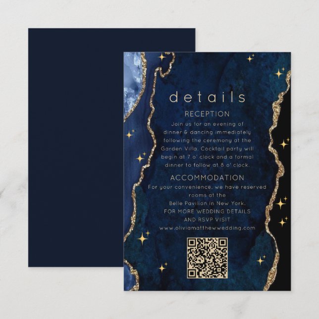 Navy Celestial Gold Wedding  Enclosure Card (Front/Back)