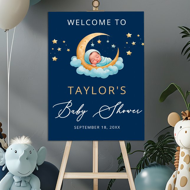 Navy Celestial Moon Stars Baby Shower Welcome Sign (Creator Uploaded)