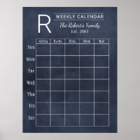 Navy Chalkboard Weekly Family Monogram Calendar